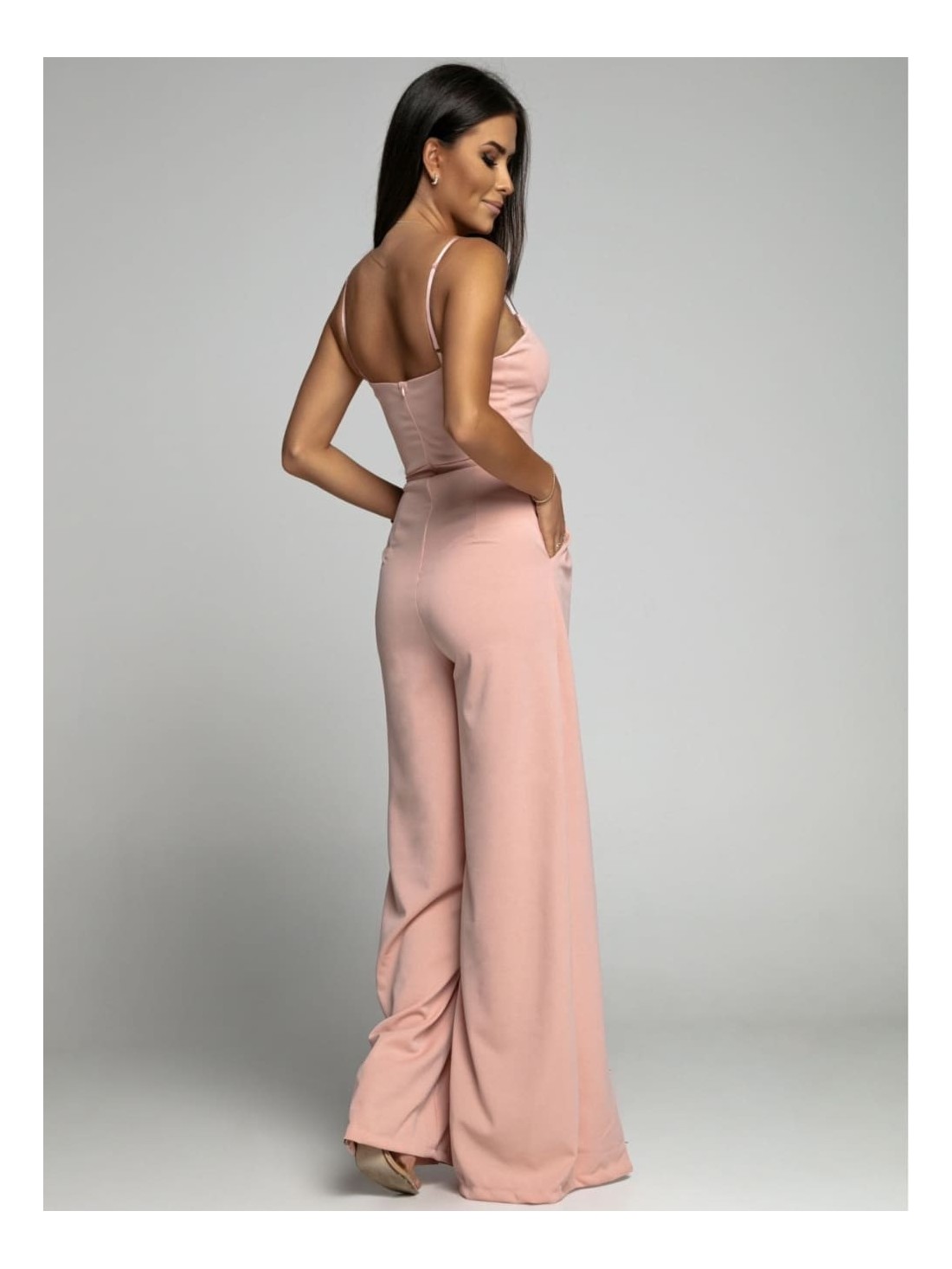 Elegant jumpsuit with straps and slits, pink AZRT035